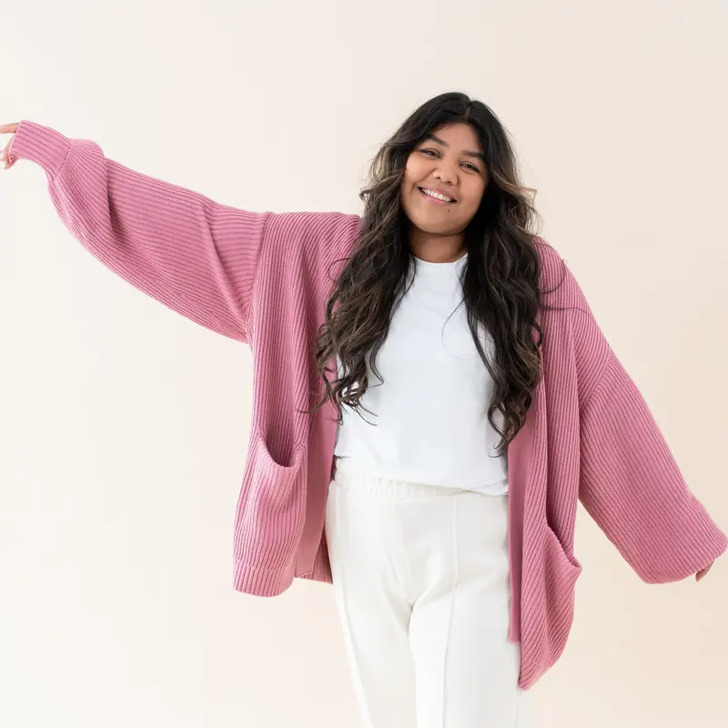 Chunky Knit Women's Oversized Cardigan In Apple Blossom 1