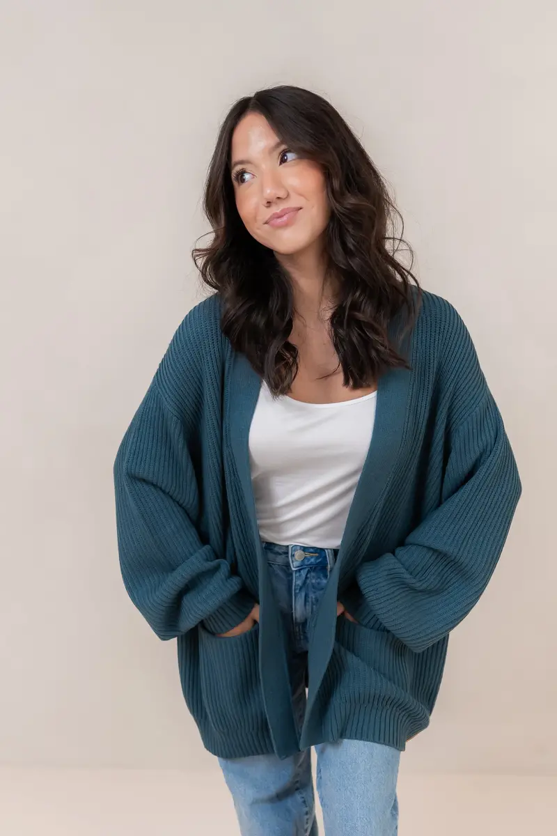 Chunky Knit Women's Oversized Cardigan In Atlantic 1