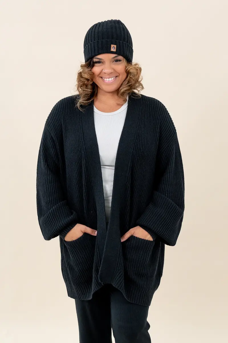Chunky Knit Women's Oversized Cardigan In Midnight 1