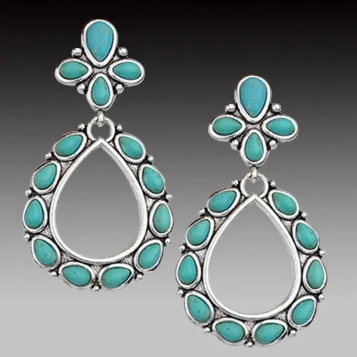 Chunky Turquoise Dangle Silver Fashion Earrings Wa160 1
