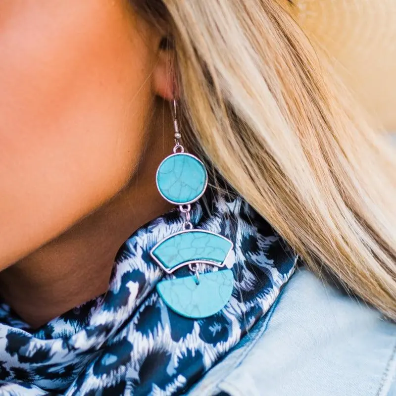 Chunky Turquoise Dangle Silver Fashion Earrings Wa179 1