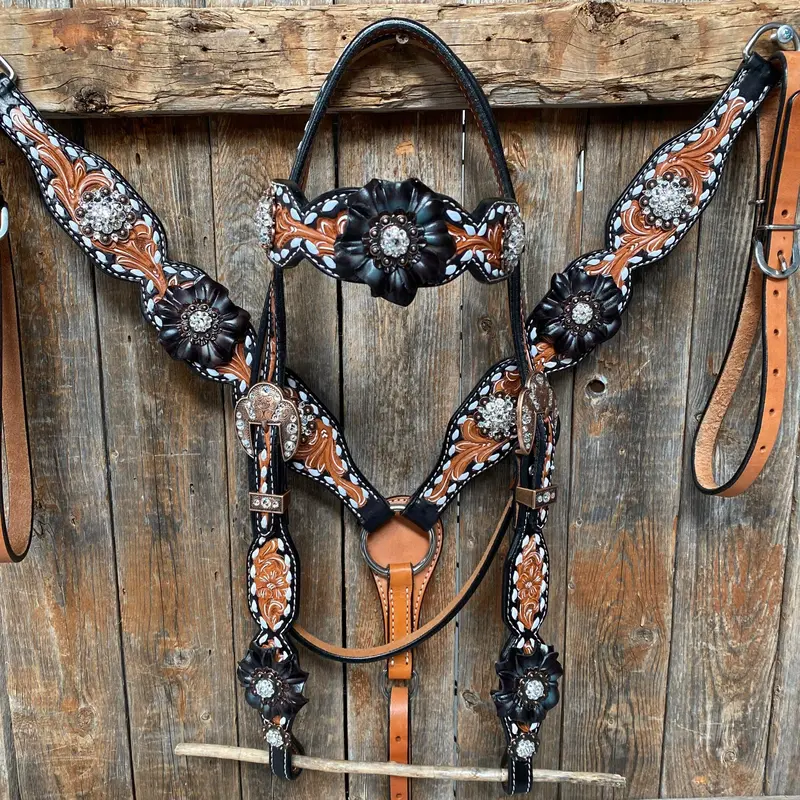 Classic Black And Clear Browband/One Ear Tack Set  #Bbbc499 1