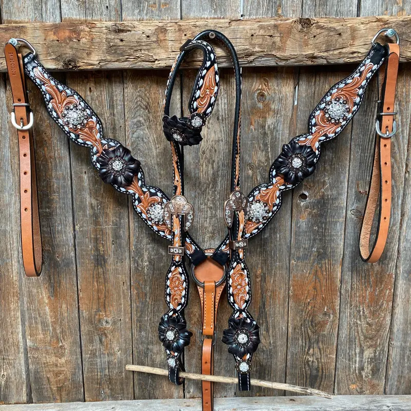 Classic Black And Clear Browband/One Ear Tack Set #Bbbc499 2
