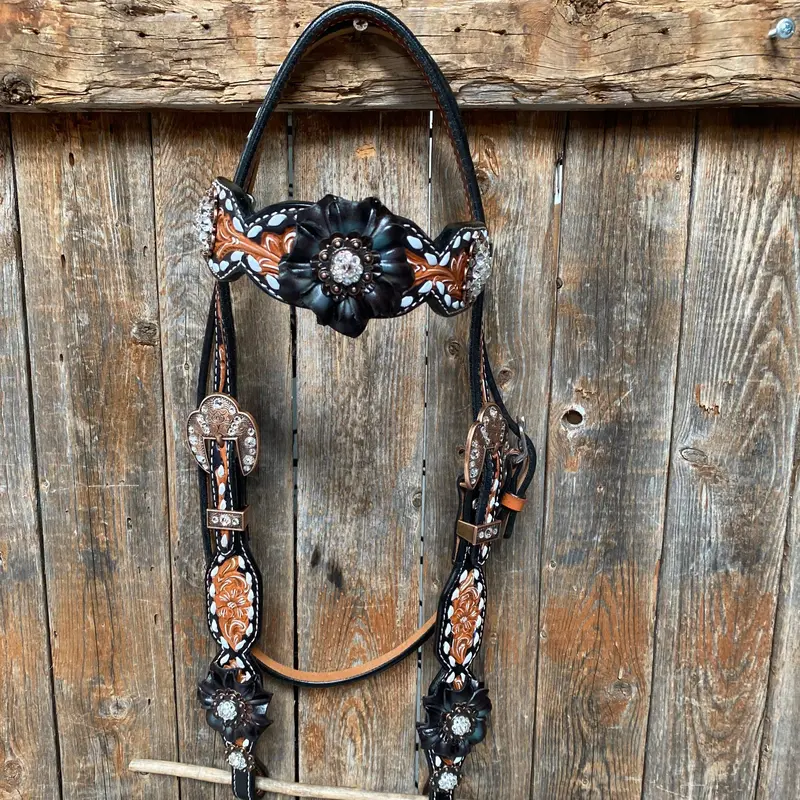 Classic Black And Clear Browband/One Ear Tack Set #Bbbc499 3