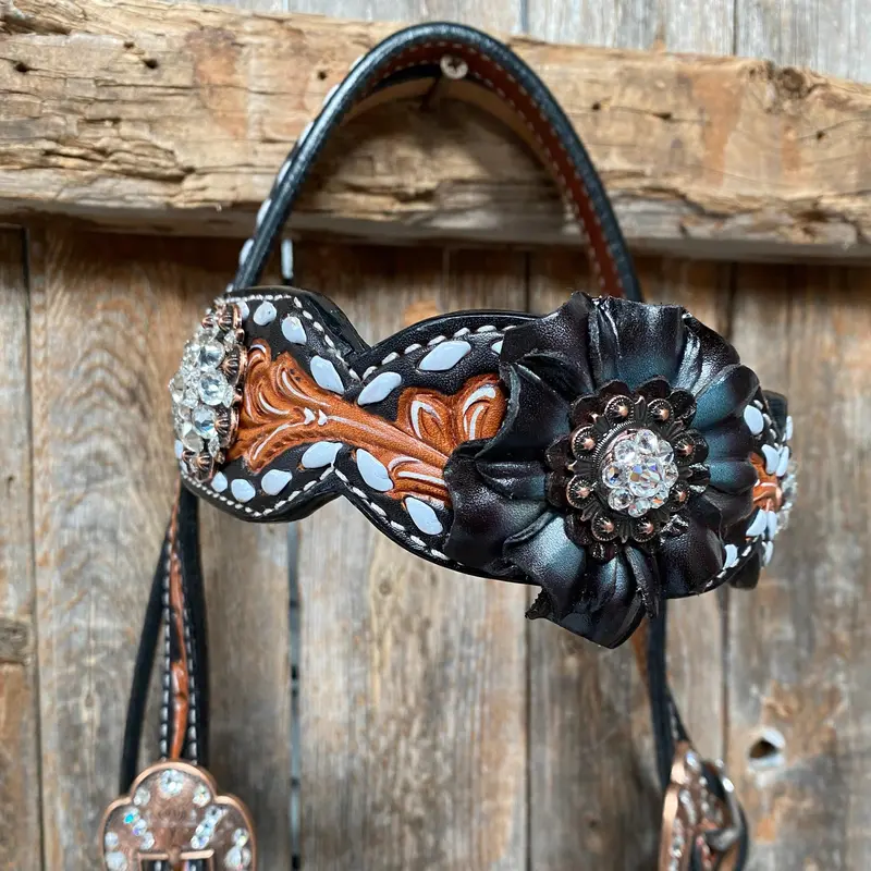 Classic Black And Clear Browband/One Ear Tack Set #Bbbc499 4