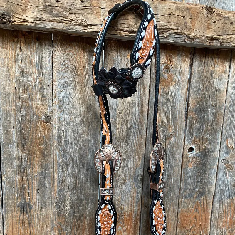 Classic Black And Clear Browband/One Ear Tack Set #Bbbc499 4