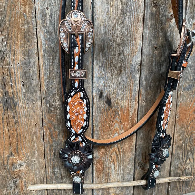 Classic Black And Clear Browband/One Ear Tack Set #Bbbc499 5