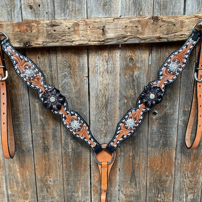 Classic Black And Clear Browband/One Ear Tack Set #Bbbc499 5