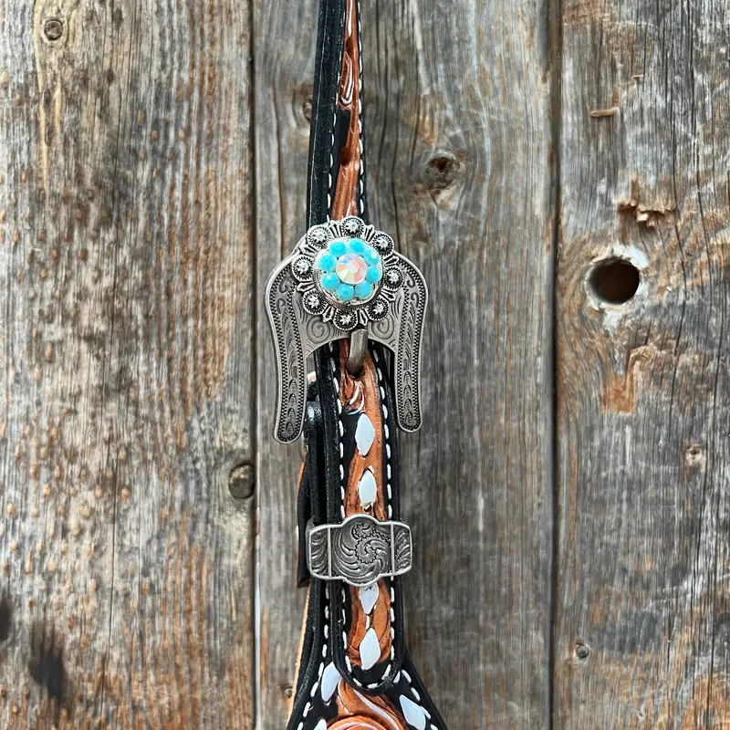 Classic Red And Turquoise Browband / One Ear Tack Set #Bbbc436 5