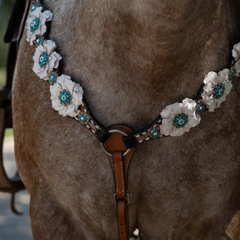 Classic Teal & White One Ear / Breastcollar Tack Set #Oebc548 3