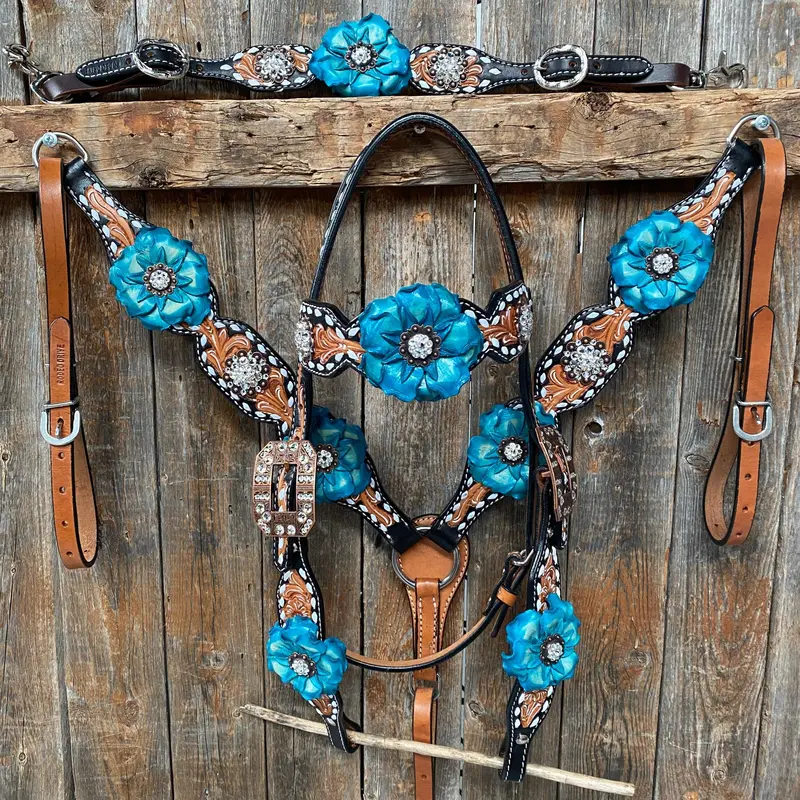 Classic Turquoise And Clear Browband/One Ear Tack Set / Witherstrap  #Bbbc447 1