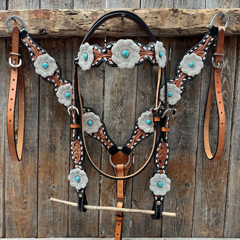 Classic Turquoise And Silver Browband Tack Set  #Bbbc655 1