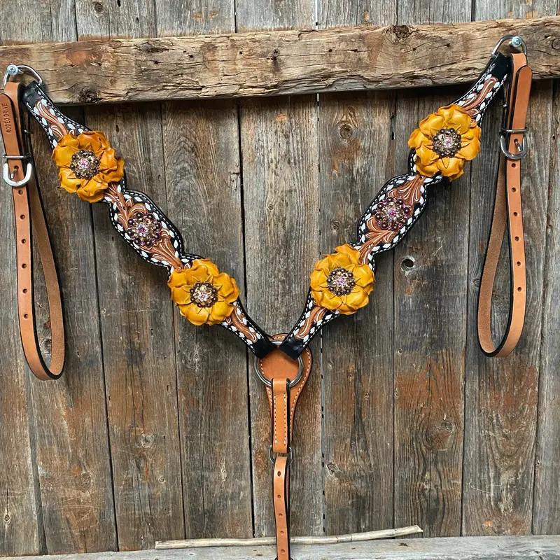 Classic Yellow And Pink Browband/One Ear Tack Set With Wither Strap #Bbbc464 6