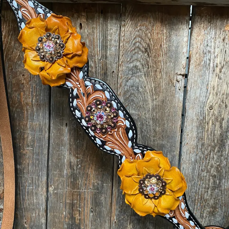 Classic Yellow And Pink Browband/One Ear Tack Set With Wither Strap #Bbbc464 6