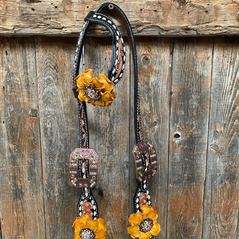 Classic Yellow And Pink Browband/One Ear Tack Set With Wither Strap #Bbbc464 7