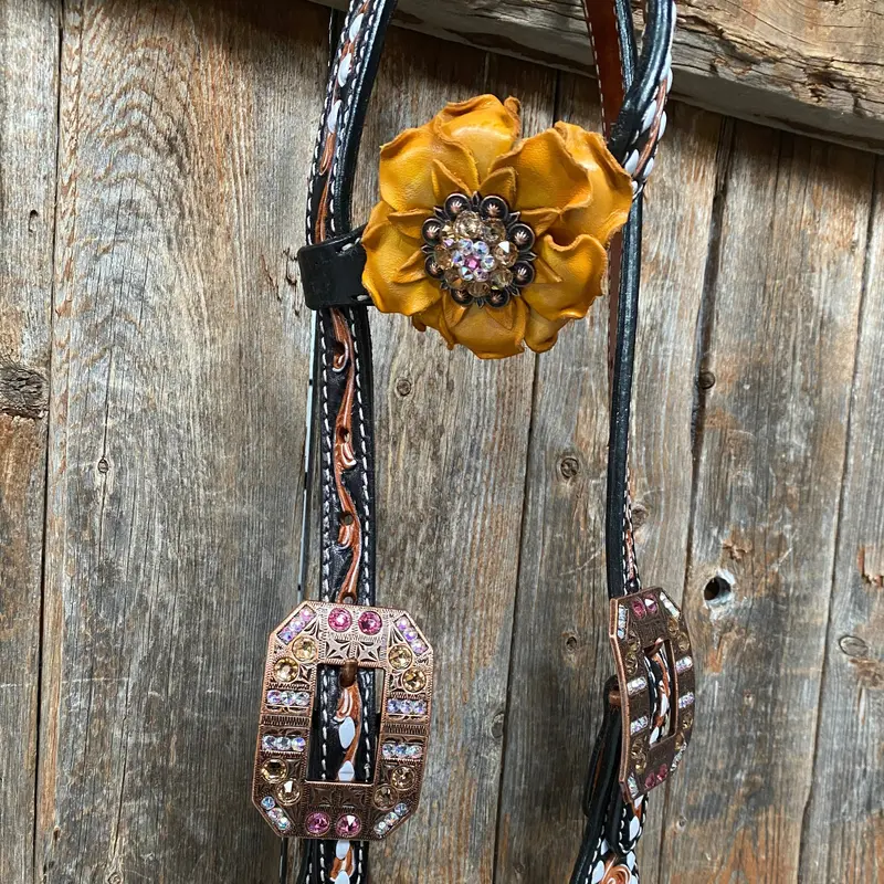Classic Yellow And Pink Browband/One Ear Tack Set With Wither Strap #Bbbc464 8
