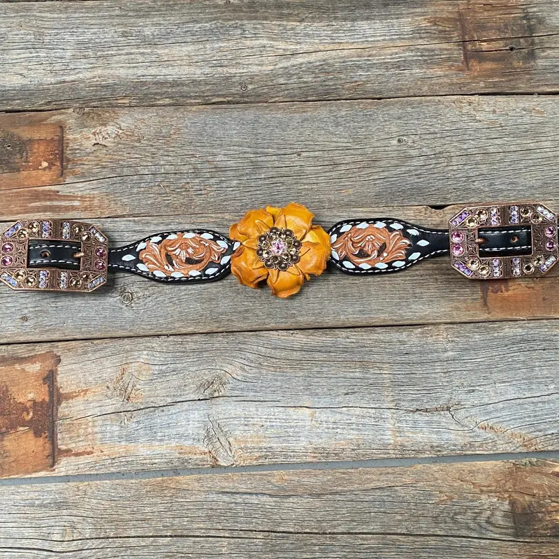 Classic Yellow And Pink Browband/One Ear Tack Set With Wither Strap #Bbbc464 8