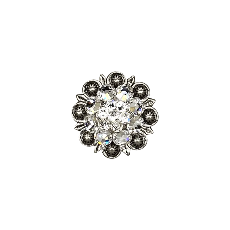 Clear Antique Silver 1.25" European Crystal Concho 1