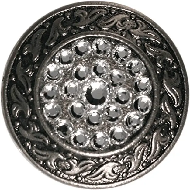Clear Antique Silver 1.5" Disc European Crystal Concho 1