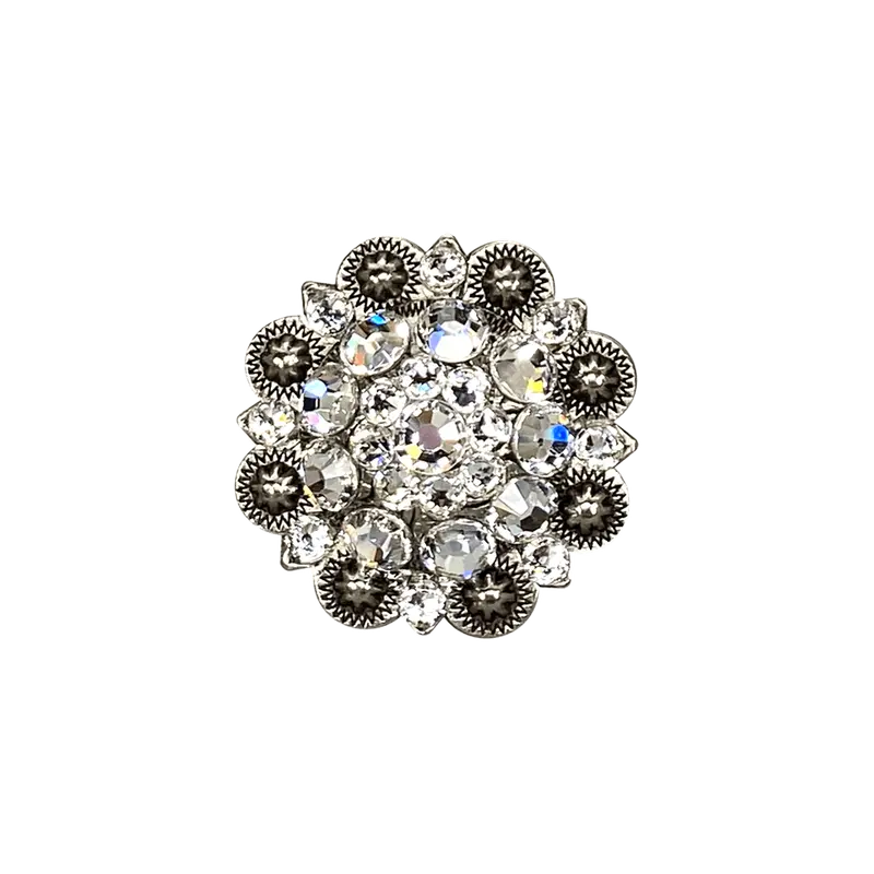 Clear Antique Silver 1.5" European Crystal Concho 1
