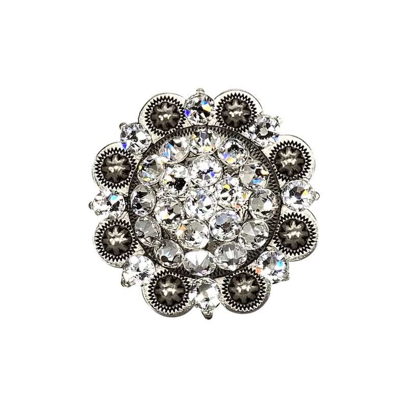 Clear Antique Silver 2" European Crystal Concho 1