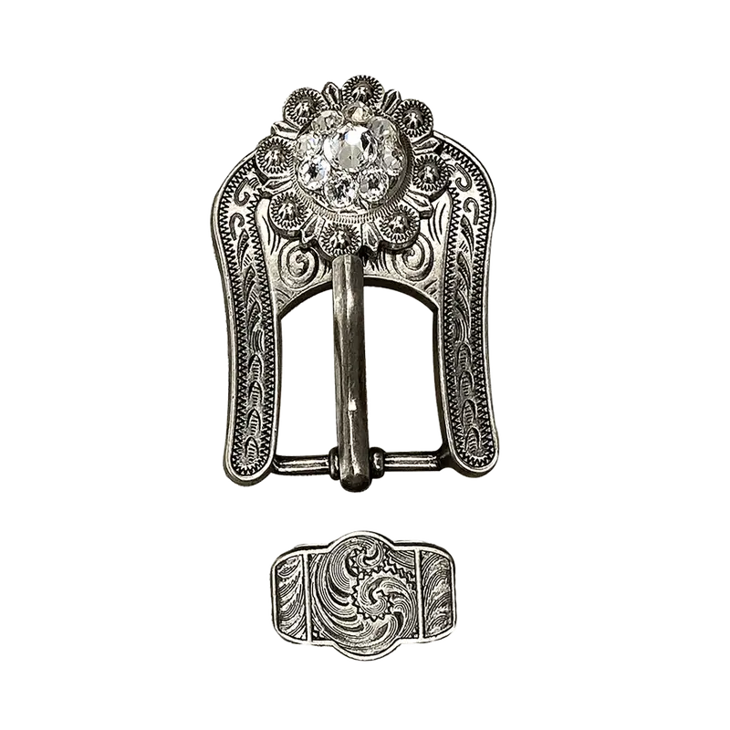 Clear Antique Silver European Crystal Buckle Keeper Set 1