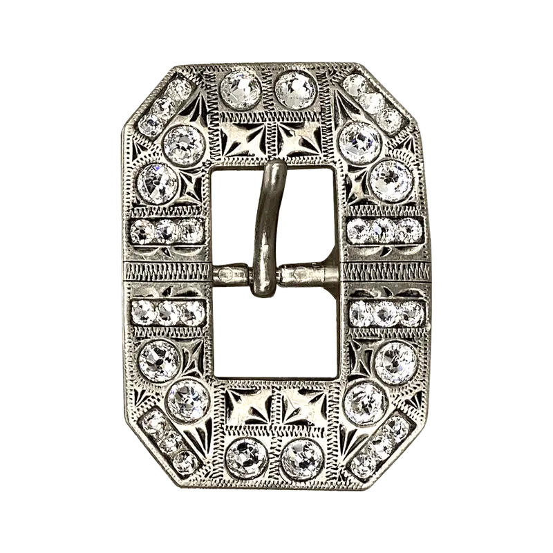 Clear Antique Silver European Crystal Square Cart Buckle 1