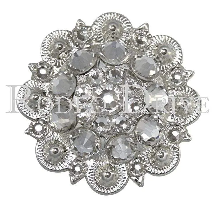 Clear Bright Silver 1.5" European Crystal Concho 1