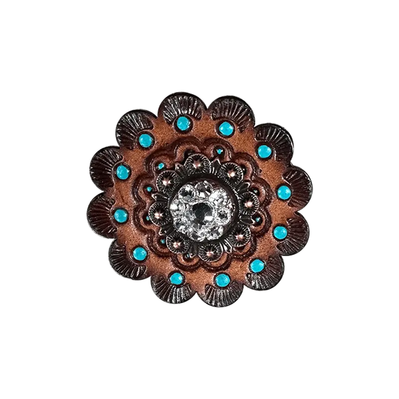 Clear Copper 1" European Crystal Concho And Leather Rosette 1
