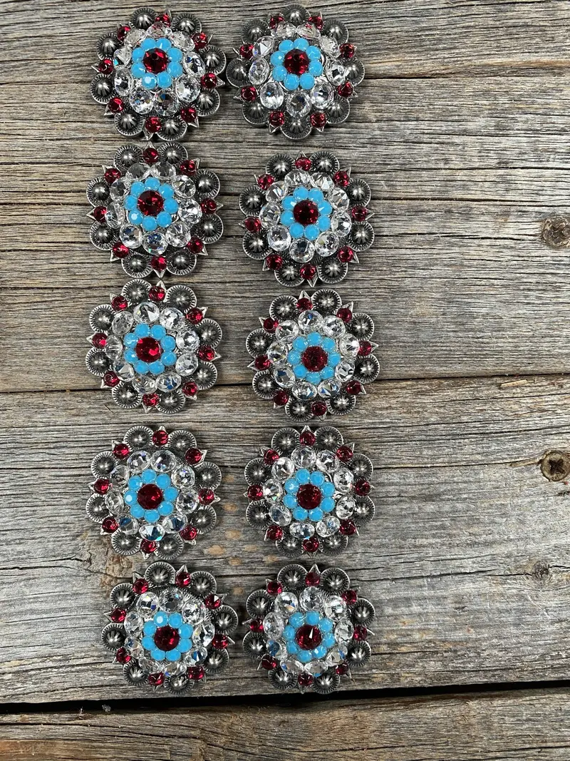 Clearance Bundle Concho Set Antique Silver Ruby, Turquoise & Clear #Bun7 1