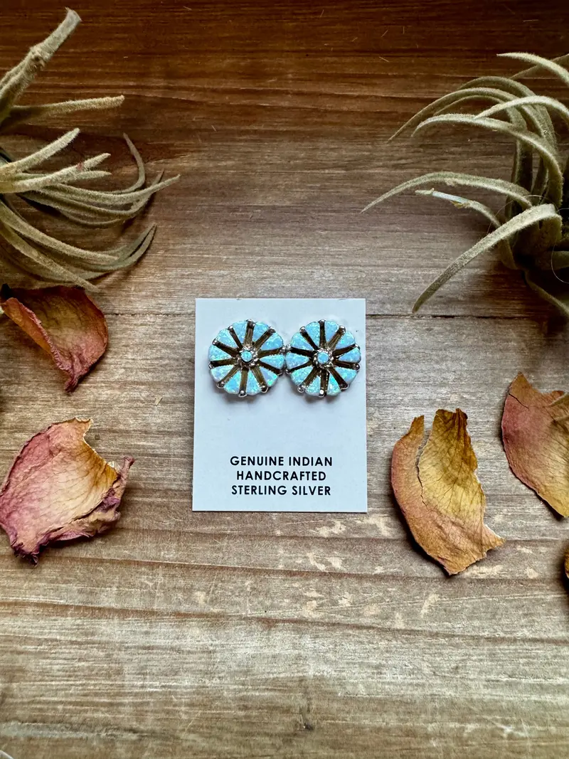 Cluster Earrings – White Opal & Sterling Silver 1