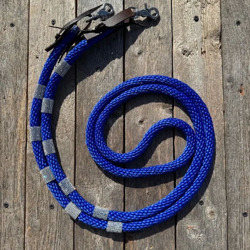 Cobalt Nylon Barrel Racing Reins With Rhinestones #Bnr105 1