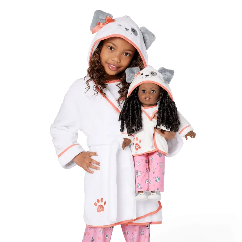 Comfy Puppy Robe Set For Girls & 18-Inch Dolls 1