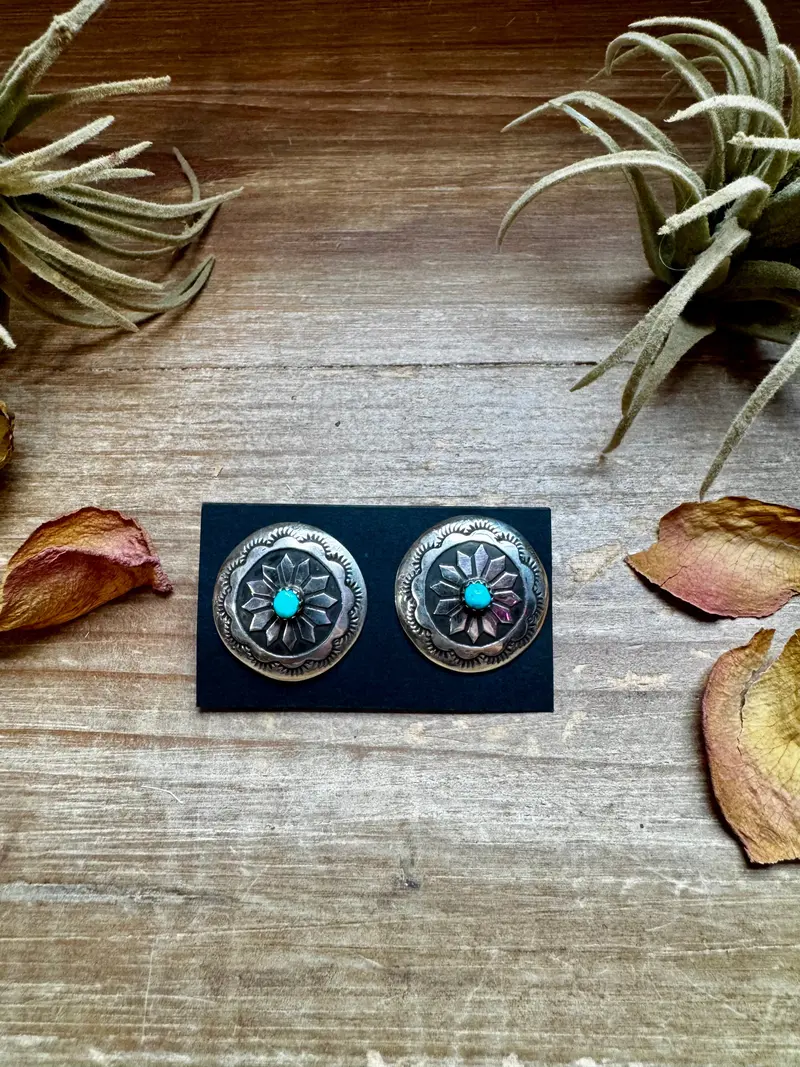 Concho Earrings – Kingman Turquoise & Sterling Silver 1