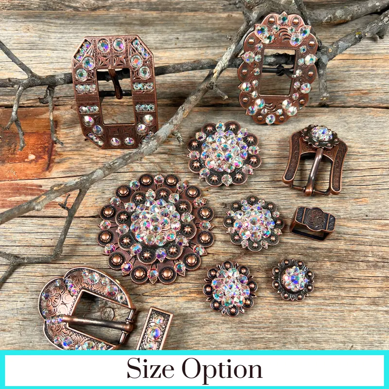 Copper Ab Crystal Conchos Sizes From 1"-3" And Buckles 1