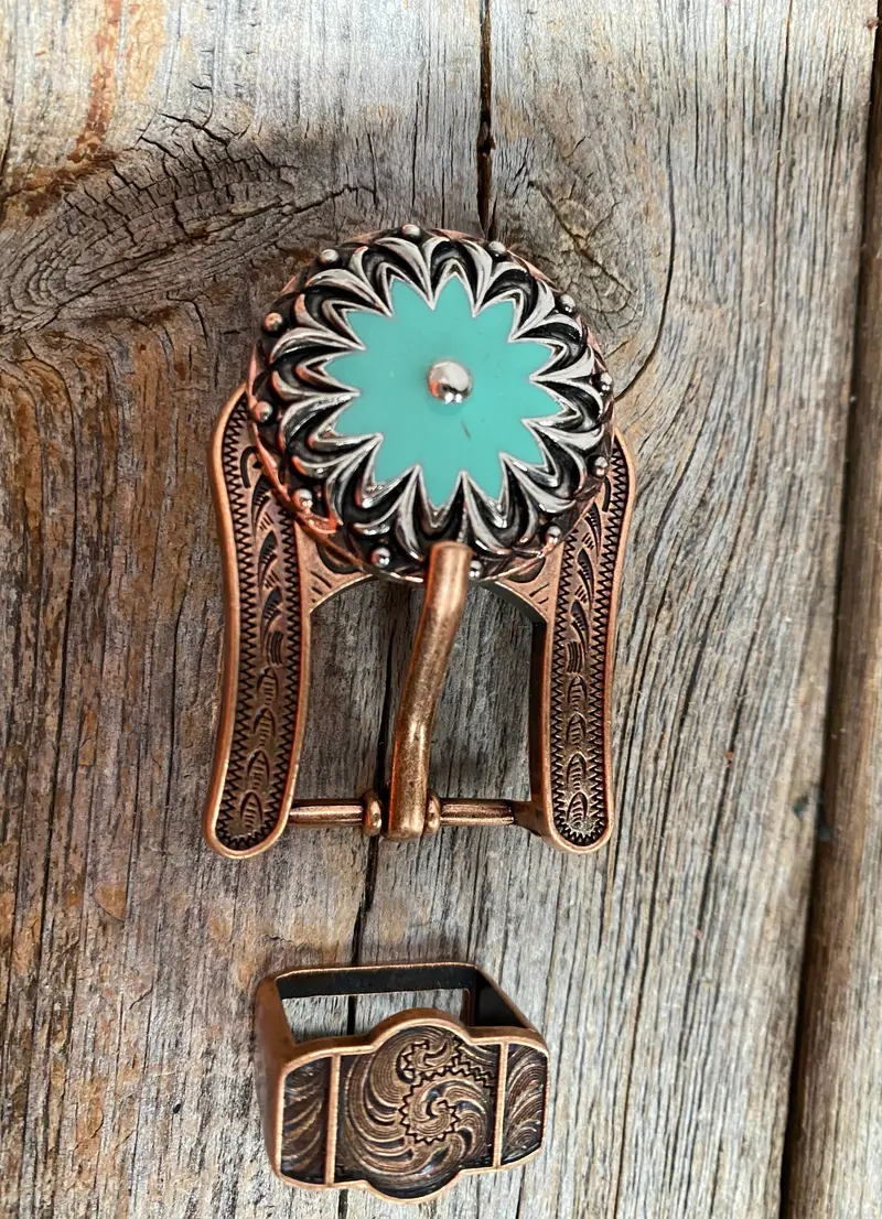 Copper & Antique Silver Turquoise Flower Concho Buckle Adapter W122coba 1