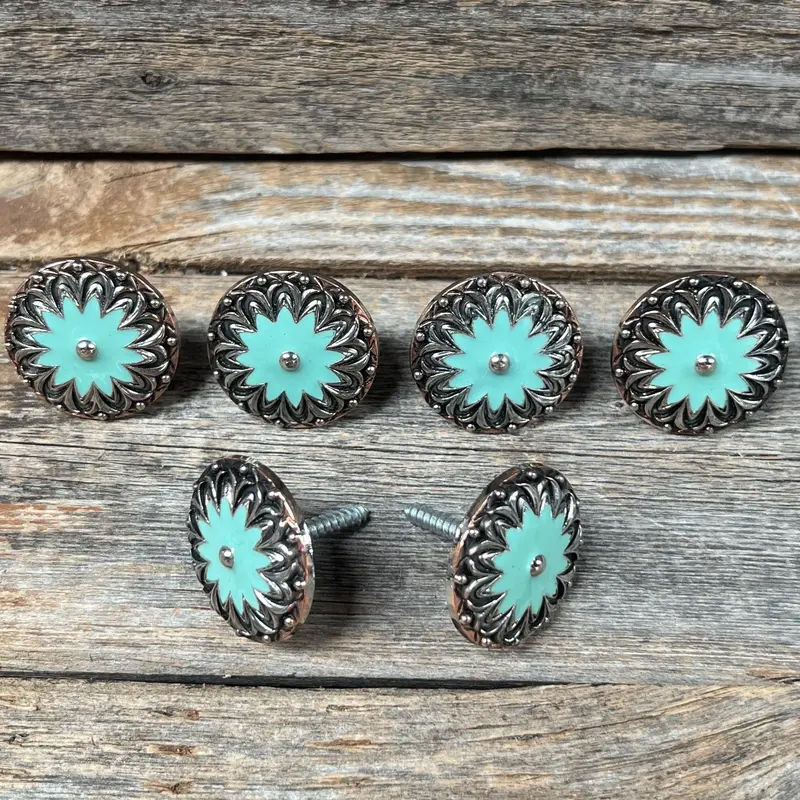 Copper & Antique Silver Turquoise Flower Saddle Set Ssw122 1