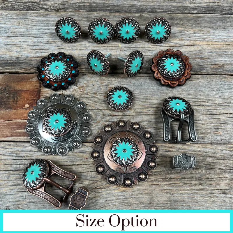 Copper & Antique Silver Turquoise Flower Western Concho W122 1