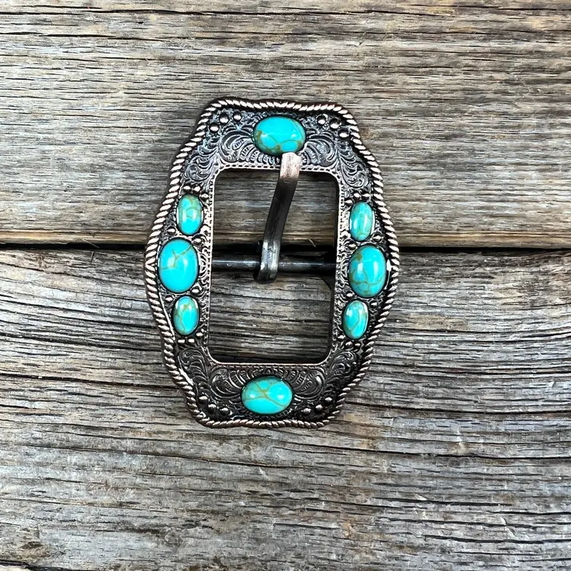 Copper Cart Buckle With Turquoise Stones W195b 1