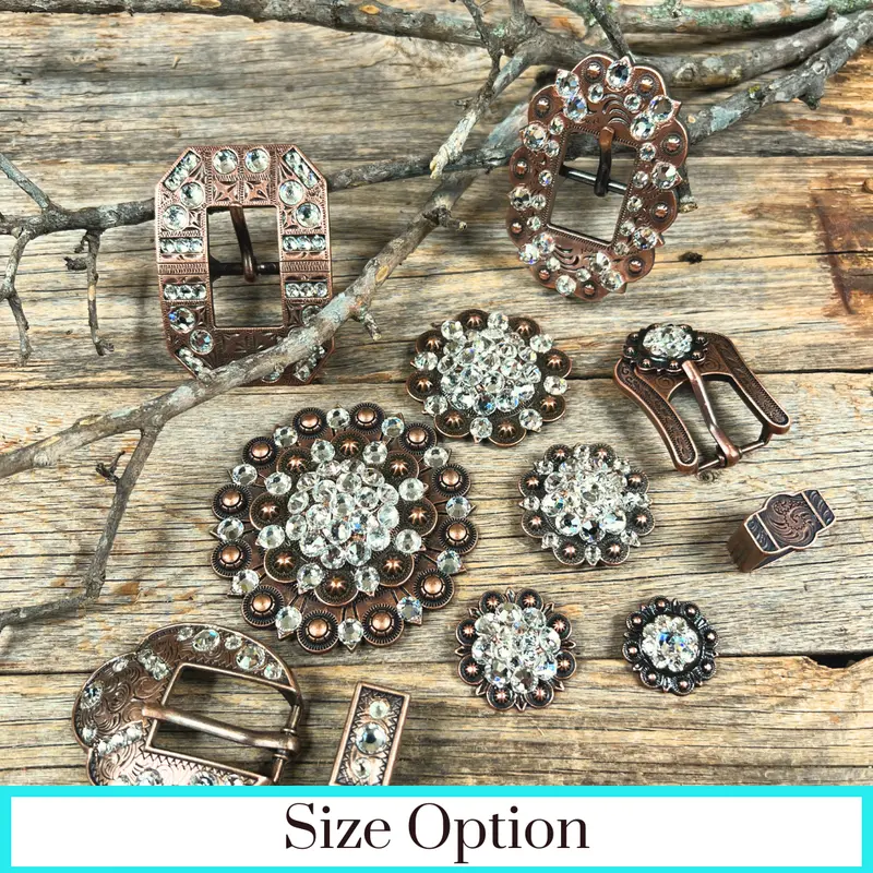 Copper Clear Crystal Conchos Sizes From 1"-3" And Buckles 1