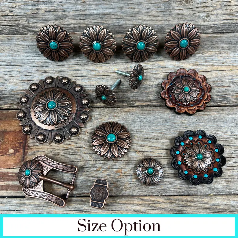 Copper Daisy Turquoise Western Concho W132 1