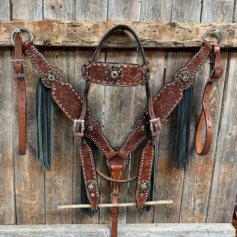 Copper Dot And Buckstitch Jet, Champagne And Topaz Browband Tack Set #Bbbc552 1