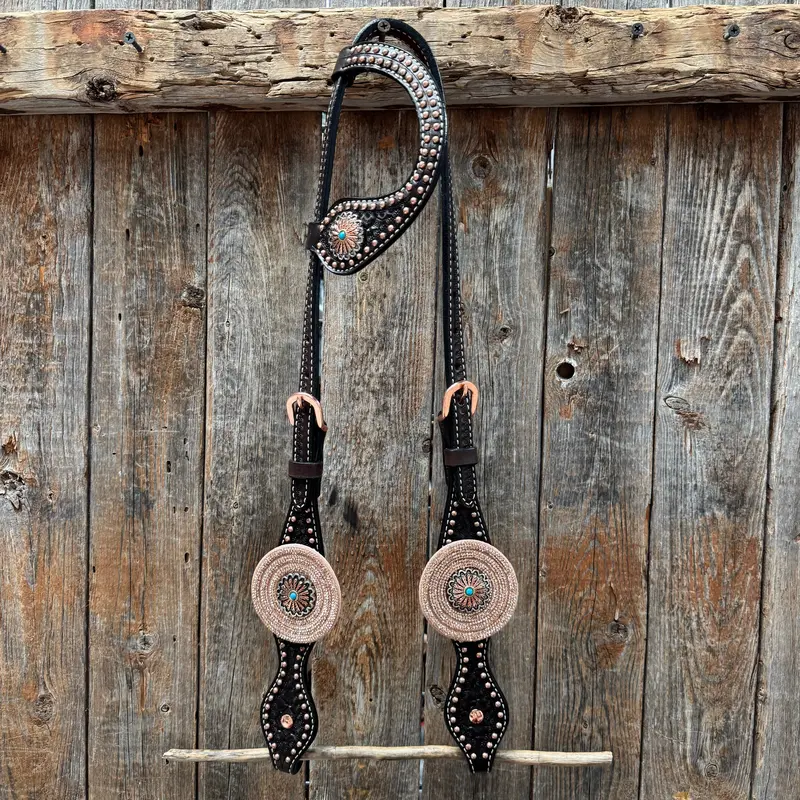 Copper Dot Honeycomb Floral And Rhinestone One Ear Tack Set #Oebc660 2