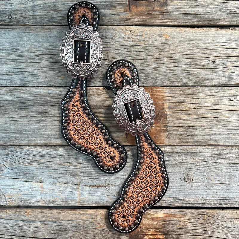Copper Dot Honeycomb Floral Spur Straps - Copper Flower #Ss122 1
