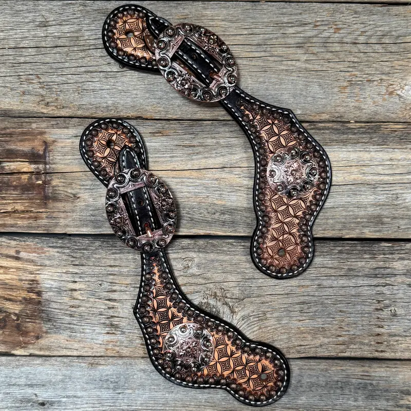 Copper Dot Honeycomb Floral Spur Straps - Western Conchos #Ss134 1