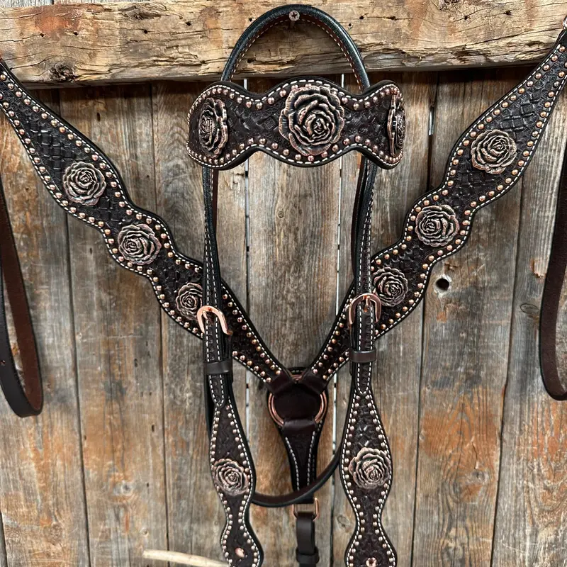 Copper Dot Honeycomb Rose Browband / One Ear Tack Set #Bbbc554 1