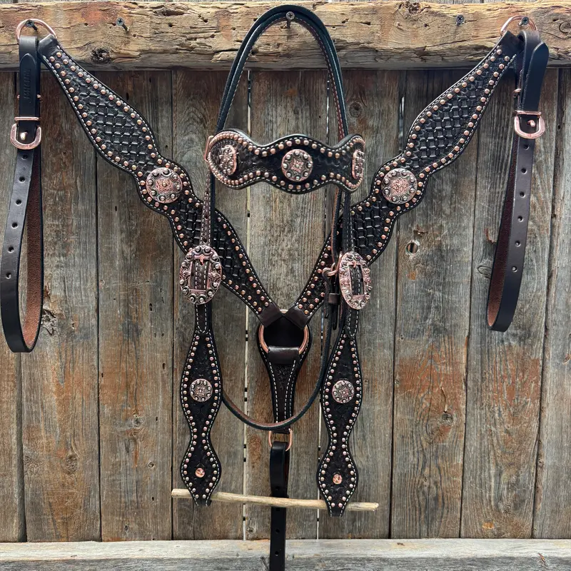 Copper Dot Honeycomb Western Browband / One Ear Tack Set #Bbbc418 1