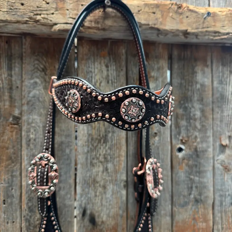 Copper Dot Honeycomb Western Browband / One Ear Tack Set #Bbbc418 3
