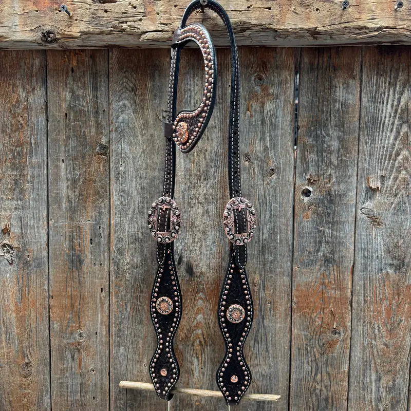 Copper Dot Honeycomb Western Browband / One Ear Tack Set #Bbbc418 4