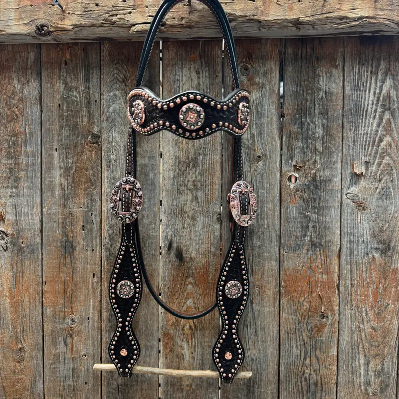 Copper Dot Honeycomb Western Browband / One Ear Tack Set #Bbbc418 5